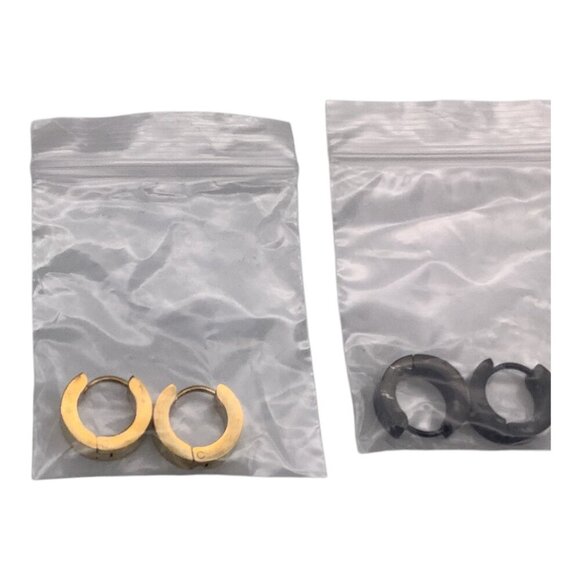 Stainless Steel Men's Classic Huggie Hoop Earrings Set Black Gold Silver - Picture 5 of 5